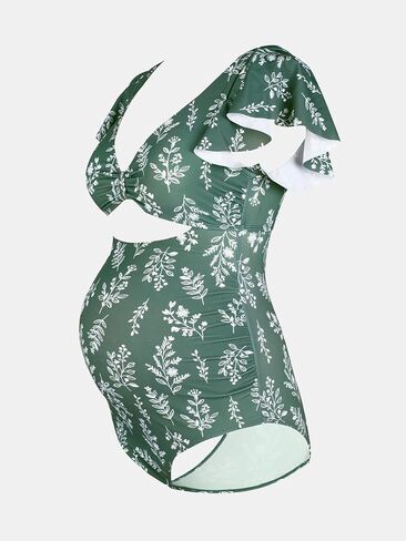 CUPSHE Maternity One Piece Swimsuit V Neck Pregnancy Bathing Suit for Women Ruffle Front Cutout Back Hook in Saudi Arabia