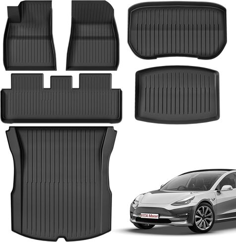 Yitamotor Floor Mats TPE-Lite Fit لعام 2024 2025 Tesla Model 3 Highland ، صفوفان وحصير شحن ، حصيرة سيارة تغطية كاملة مع حصيرة شحن خلفية أمامية TPE جميع الأحوال الجوية 2025 ملحقات طراز 3 in Kuwait