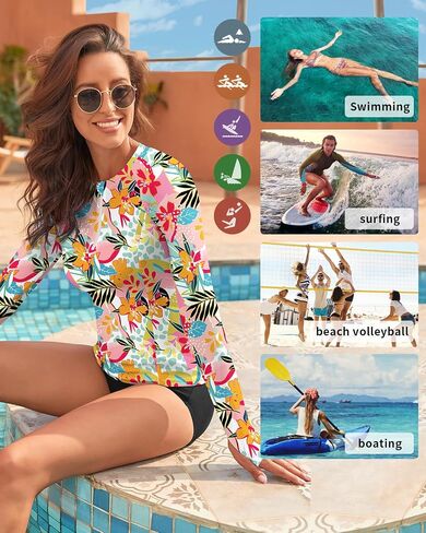 WOWENY Rash Guard Shirts for Women Long Sleeve with Thumb Holes Sun Shirts UPF50+ Swimsuit Bathing Suit Top Only in Kuwait