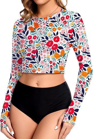 WOWENY Rash Guard for Women Long Sleeve Swimsuits UPF 50+ Swim Shirts UV Protection Swim Crop Top Bathing Suit No Bottom in Saudi Arabia