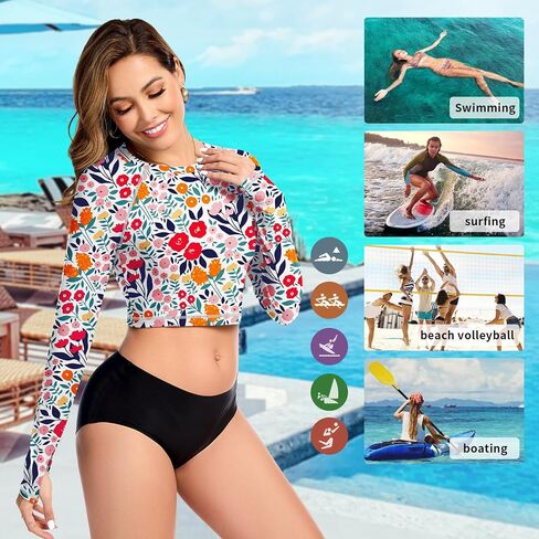 WOWENY Rash Guard for Women Long Sleeve Swimsuits UPF 50+ Swim Shirts UV Protection Swim Crop Top Bathing Suit No Bottom in Saudi Arabia