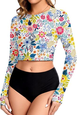 WOWENY Rash Guard for Women Long Sleeve Swimsuits UPF 50+ Swim Shirts UV Protection Swim Crop Top Bathing Suit No Bottom in Saudi Arabia