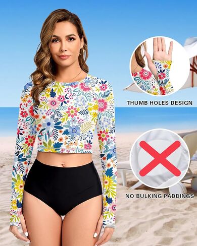 WOWENY Rash Guard for Women Long Sleeve Swimsuits UPF 50+ Swim Shirts UV Protection Swim Crop Top Bathing Suit No Bottom in Saudi Arabia