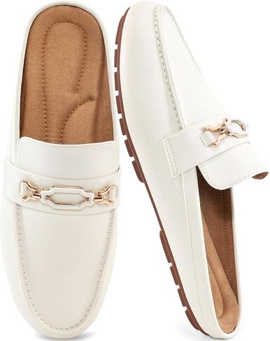 Ablanczoom Mules for Women Flat Shoes: Comfortable Slip on Flats for Womens Mule Metal Chain Backless Loafers Business Casual Shoe in Kuwait