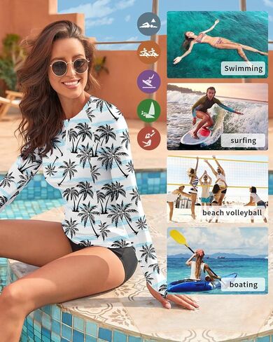 WOWENY Rash Guard Shirts for Women Long Sleeve with Thumb Holes Sun Shirts UPF50+ Swimsuit Bathing Suit Top Only in Kuwait