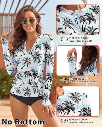 WOWENY Rash Guard Shirts for Women Long Sleeve with Thumb Holes Sun Shirts UPF50+ Swimsuit Bathing Suit Top Only in Kuwait