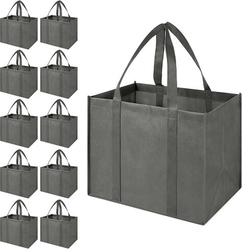 LadyRosian 10 Pack Heavy Duty Kitchen Reusable Grocery Bags, Durable XL Shopping Tote with Handle Can Hold 45+lbs, Stands Upright, Foldable & Washable (Black) in Saudi Arabia