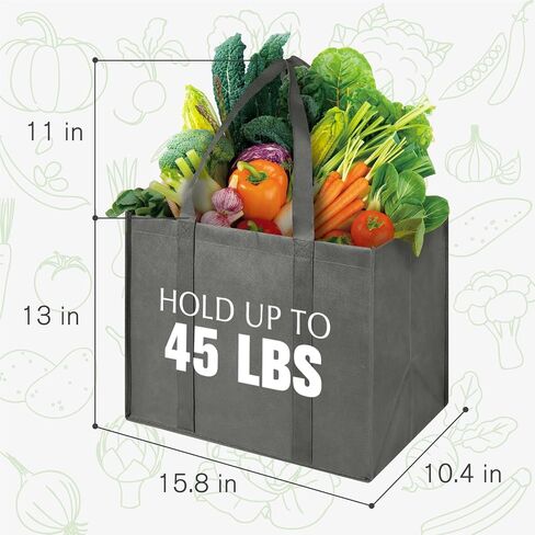 LadyRosian 10 Pack Heavy Duty Kitchen Reusable Grocery Bags, Durable XL Shopping Tote with Handle Can Hold 45+lbs, Stands Upright, Foldable & Washable (Black) in Saudi Arabia