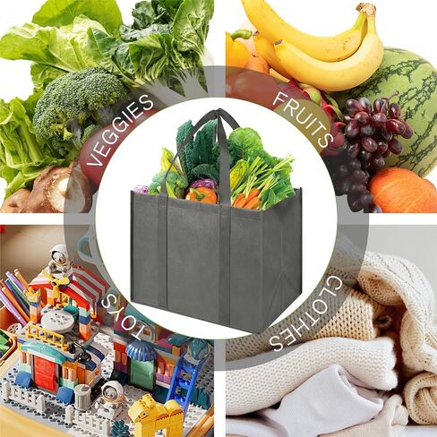 LadyRosian 10 Pack Heavy Duty Kitchen Reusable Grocery Bags, Durable XL Shopping Tote with Handle Can Hold 45+lbs, Stands Upright, Foldable & Washable (Black) in Saudi Arabia
