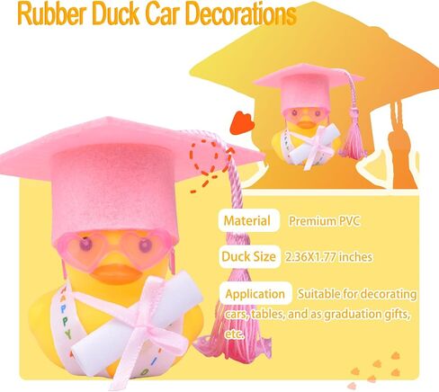 Graduation Duck Car Ornament, Rubber Duck Car Dashboard Decor with Mini Graduation Hat Sunglasses Diploma. in Kuwait