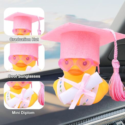 Graduation Duck Car Ornament, Rubber Duck Car Dashboard Decor with Mini Graduation Hat Sunglasses Diploma. in Kuwait