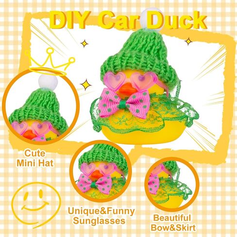 Car Rubber Duck Ornament Cute Duck Car Dashboard Decoration Accessories with Mini Hat Sunglasses and Skirt for Car Dashboard Decoration Accessories(A6) in Kuwait