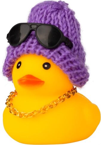 Car Rubber Duck,Yellow Duck Car Dashboard Decorations Accessories with Mini Beanie Hat Necklace and Sunglasses(W3) in Kuwait