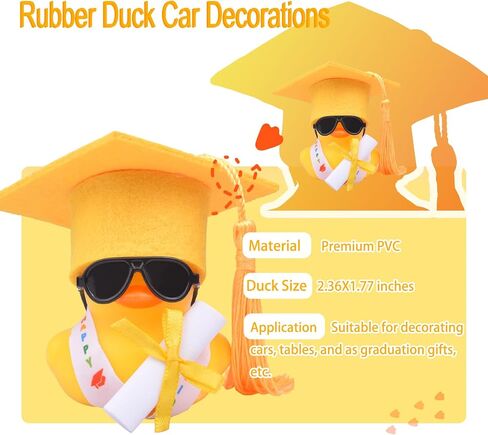 Graduation Duck Car Ornament, Rubber Duck Car Dashboard Decor with Mini Graduation Hat Sunglasses Diploma. in Kuwait