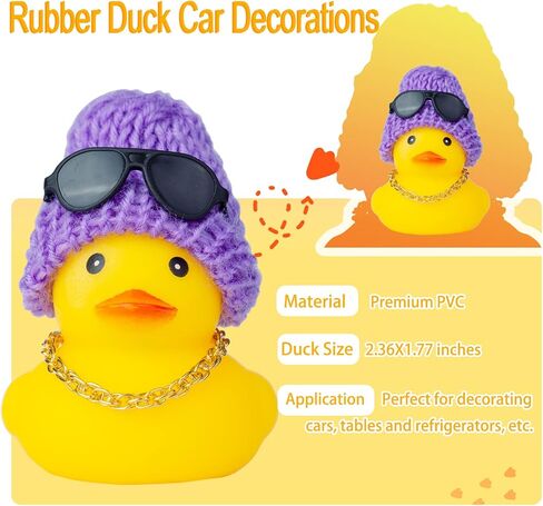 Car Rubber Duck,Yellow Duck Car Dashboard Decorations Accessories with Mini Beanie Hat Necklace and Sunglasses(W3) in Kuwait