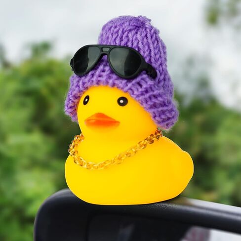 Car Rubber Duck,Yellow Duck Car Dashboard Decorations Accessories with Mini Beanie Hat Necklace and Sunglasses(W3) in Kuwait