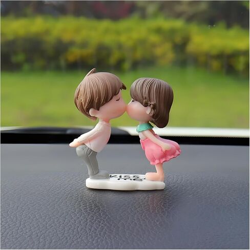 Cute Couple Car Dashboard Decorations, Lovely Couple Kiss Cartoon Figurines Car Ornament, Resin Material Boy Girl Car Interior Decoration with Balloon for Car Dashboard Gifts (Blue) in Kuwait