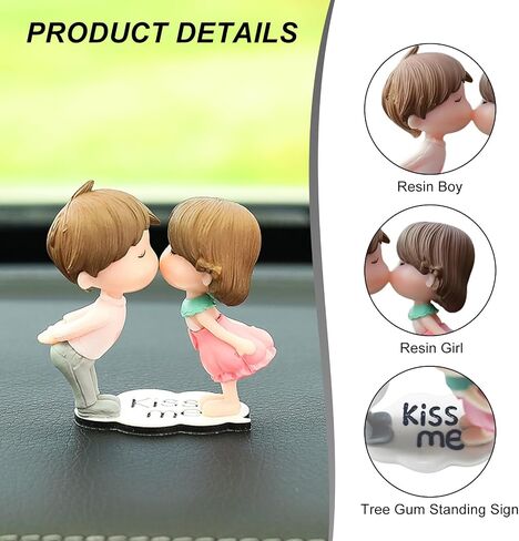 Cute Couple Car Dashboard Decorations, Lovely Couple Kiss Cartoon Figurines Car Ornament, Resin Material Boy Girl Car Interior Decoration with Balloon for Car Dashboard Gifts (Blue) in Kuwait