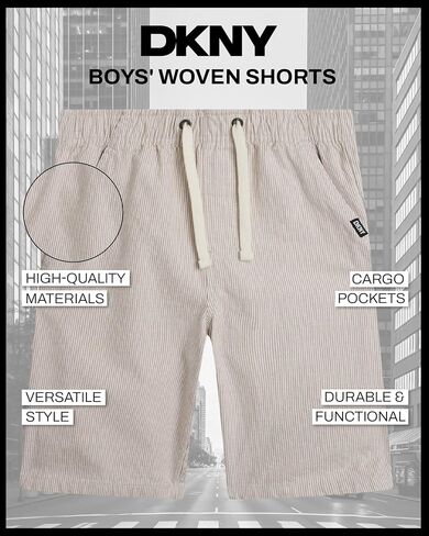 DKNY Boys Shorts - Pull On Woven Stripe Shorts for Boys with Side Pockets and Elastic Waistband (Sizes: 8-20) in Saudi Arabia