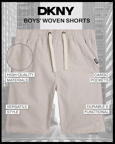 DKNY Boys Shorts - Pull On Woven Stripe Shorts for Boys with Side Pockets and Elastic Waistband (Sizes: 8-20) in Kuwait