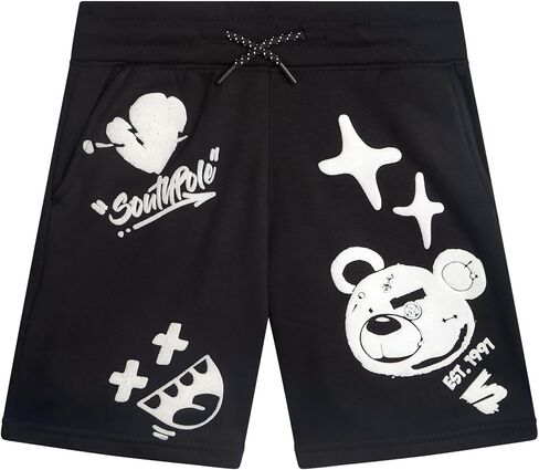 Southpole Boys Graphic Shorts - Soft Cotton Blend Casual Streetwear Summer Shorts for Boys with Drawstring Waist (Size: 8-20) in Saudi Arabia