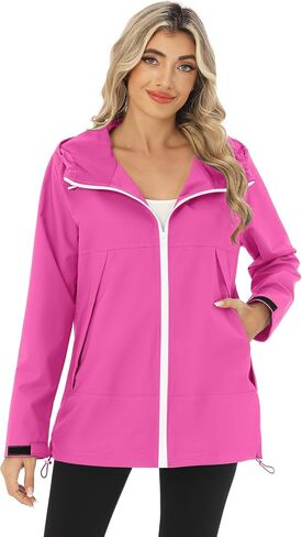 Avoogue Rain Jacket Women Waterproof Lightweight Raincoat Lined Outdoor Hooded Windbreaker in Saudi Arabia