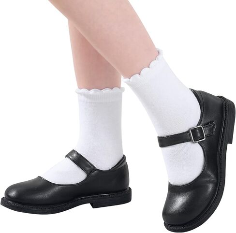 6 Pairs Girls White Socks Soft Cotton Ruffle Sock School Uniform Dress Socks Size 5-12 Years in Kuwait