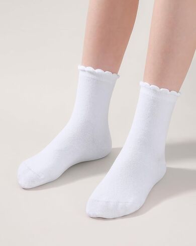 6 Pairs Girls White Socks Soft Cotton Ruffle Sock School Uniform Dress Socks Size 5-12 Years in Kuwait