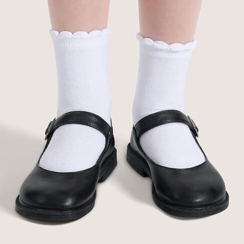 6 Pairs Girls White Socks Soft Cotton Ruffle Sock School Uniform Dress Socks Size 5-12 Years in Kuwait