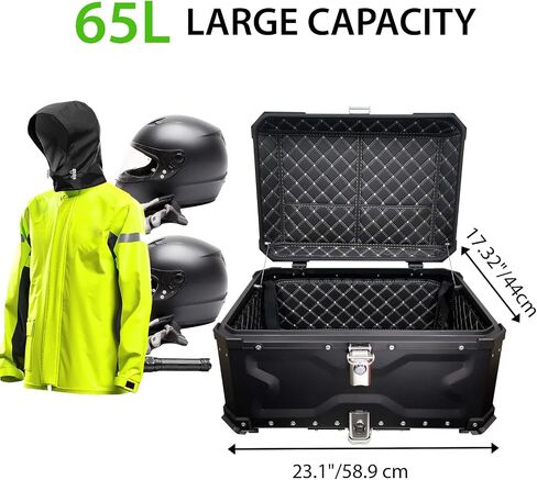 VOKKA Motorcycle Top Case, 45L Aluminum Motorcycle Trunk, Waterproof, Dustproof and Anti-Theft, Easy Installation with Universal Baseplate, with Comfortable Backrest for Travel Riding, Silver in Saudi Arabia