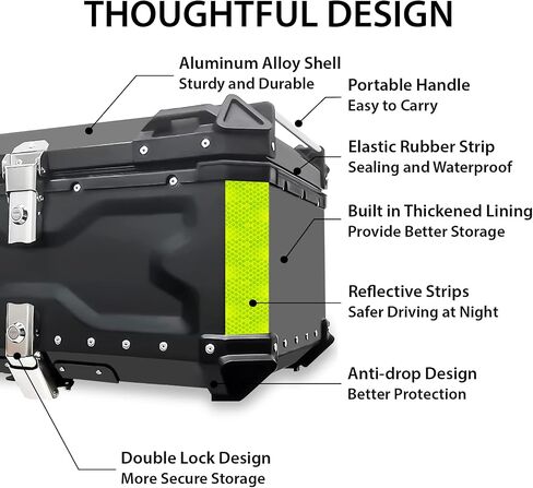 VOKKA Motorcycle Top Case, 45L Aluminum Motorcycle Trunk, Waterproof, Dustproof and Anti-Theft, Easy Installation with Universal Baseplate, with Comfortable Backrest for Travel Riding, Silver in Saudi Arabia