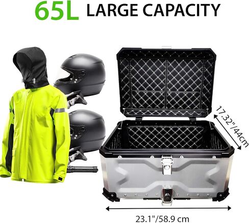 VOKKA Motorcycle Top Case, 45L Aluminum Motorcycle Trunk, Waterproof, Dustproof and Anti-Theft, Easy Installation with Universal Baseplate, with Comfortable Backrest for Travel Riding, Silver in Saudi Arabia