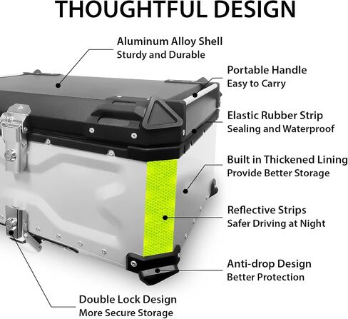 VOKKA Motorcycle Top Case, 45L Aluminum Motorcycle Trunk, Waterproof, Dustproof and Anti-Theft, Easy Installation with Universal Baseplate, with Comfortable Backrest for Travel Riding, Silver in Saudi Arabia