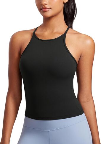 CRZ Yoga Butterluxe Womens Y Back Workout Tank TOP مع صدرية بنيت في الجرف - الرسن المبطن High Neck Yoga Camisole in Kuwait