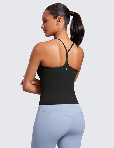 CRZ Yoga Butterluxe Womens Y Back Workout Tank TOP مع صدرية بنيت في الجرف - الرسن المبطن High Neck Yoga Camisole in Kuwait