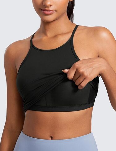 CRZ Yoga Butterluxe Womens Y Back Workout Tank TOP مع صدرية بنيت في الجرف - الرسن المبطن High Neck Yoga Camisole in Kuwait