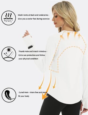 Rapbin Women's UPF 50+ UV Shirts Long Sleeve Workout Tops Quick Dry Lightweight Sun Shirts for Hiking Outdoor Rash Guard in Kuwait