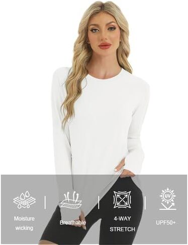 Rapbin Women's UPF 50+ UV Shirts Long Sleeve Workout Tops Quick Dry Lightweight Sun Shirts for Hiking Outdoor Rash Guard in Kuwait