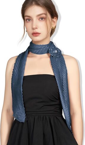 Scarf for Women, Removable Flower Pleated Long Neck Scarf Light Soft Fashion Scarves Versatile Headband or Hair Band in Saudi Arabia