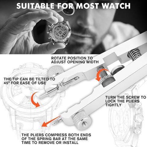 11 Pack Watch Spring Plier Tool Kit Watch Band Bar Tweezers Tool Pliers Including 10 Tips Pin for Watch Disassembling & Replacing (Black) in Kuwait