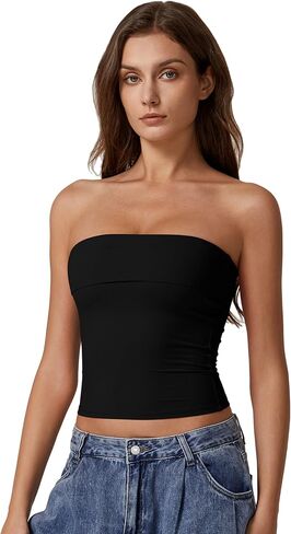 QINSEN Women's Tube Tops Strapless Bandeau Tops Double Lined Slim Fit Summer Going Out Tank Tops in Saudi Arabia