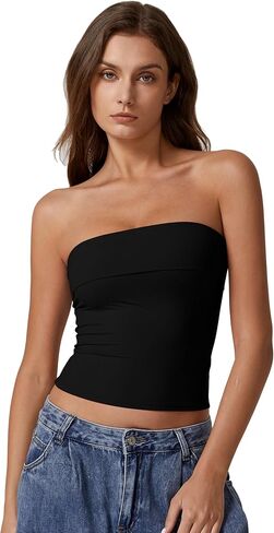 QINSEN Women's Tube Tops Strapless Bandeau Tops Double Lined Slim Fit Summer Going Out Tank Tops in Saudi Arabia