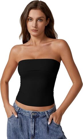 QINSEN Women's Tube Tops Strapless Bandeau Tops Double Lined Slim Fit Summer Going Out Tank Tops in Saudi Arabia