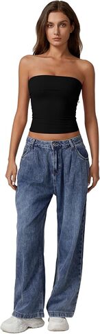 QINSEN Women's Tube Tops Strapless Bandeau Tops Double Lined Slim Fit Summer Going Out Tank Tops in Saudi Arabia