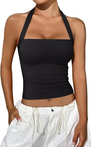 REORIA Women's Halter Out Out Tops 2025 Summer y2k قمصان بلا أكمام خزان محصول مثيرة TOP Y2K Outfits in Kuwait