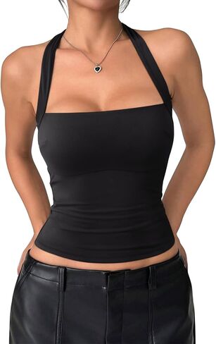 REORIA Women's Halter Out Out Tops 2025 Summer y2k قمصان بلا أكمام خزان محصول مثيرة TOP Y2K Outfits in Kuwait