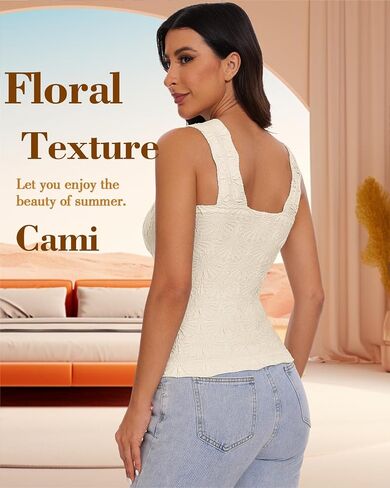 Women's Square Neck Wide Strap Crop Tank Tops Slim Fit Sleeveless Going Out Top Flower Lettuce Trim Cami Tops in Saudi Arabia