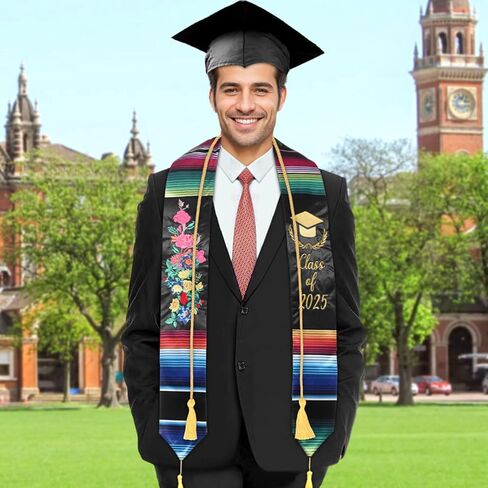 Embroidery Mexican Graduation Stole Class of 2025,Mexican Graduation Sash with Gold Honor Cord for Mexican Graduates in Saudi Arabia