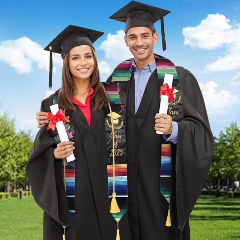 Embroidery Mexican Graduation Stole Class of 2025,Mexican Graduation Sash with Gold Honor Cord for Mexican Graduates in Saudi Arabia