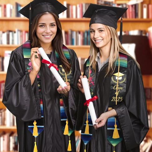 Embroidery Mexican Graduation Stole Class of 2025,Mexican Graduation Sash with Gold Honor Cord for Mexican Graduates in Saudi Arabia